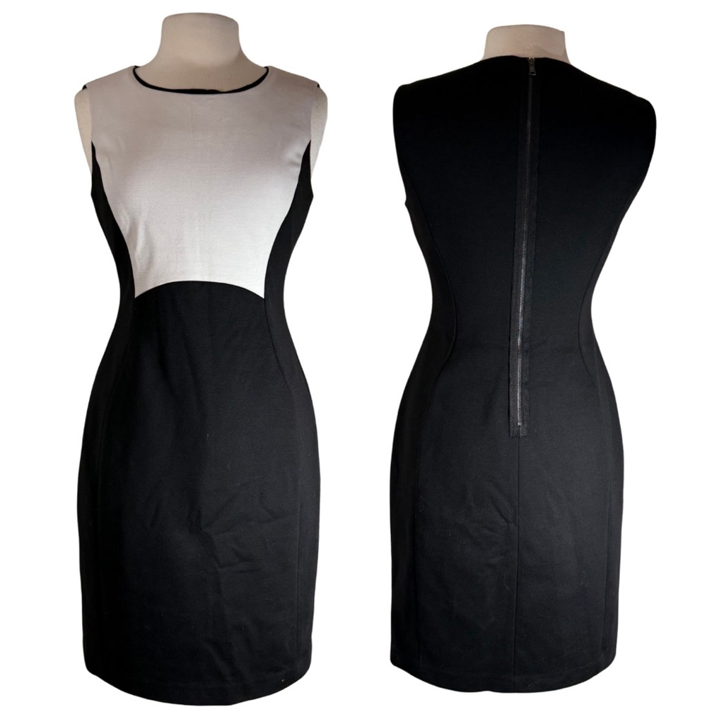 Tahari Sz 6 Black and White Dress Sleeveless Sheath Above Knee Mini Colorblock